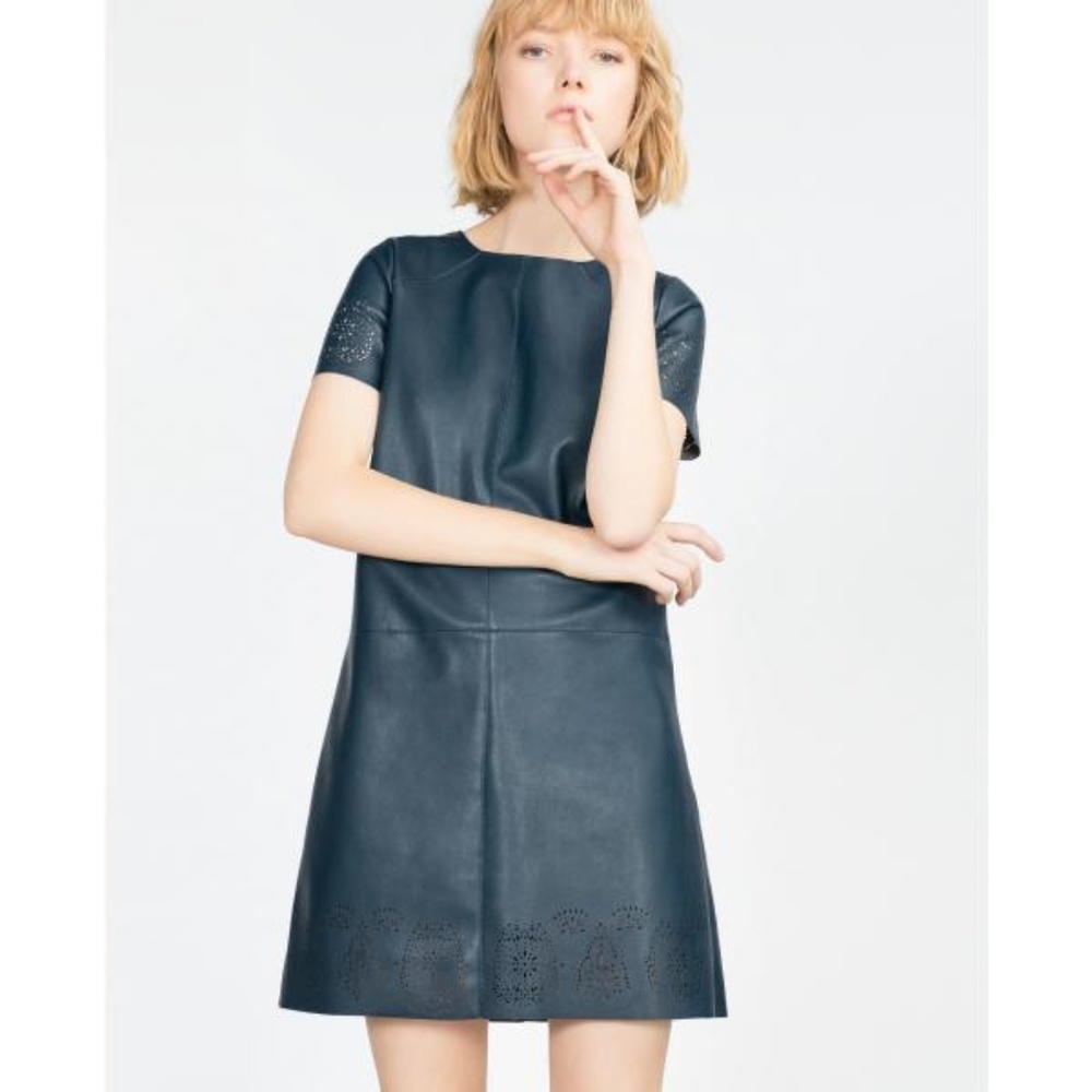 Zara Leather Artificial Skin T-Shirt Dress Mini Size XS NEW
